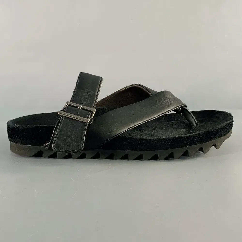 LANVIN Size 8 Black Leather Thong Sandals